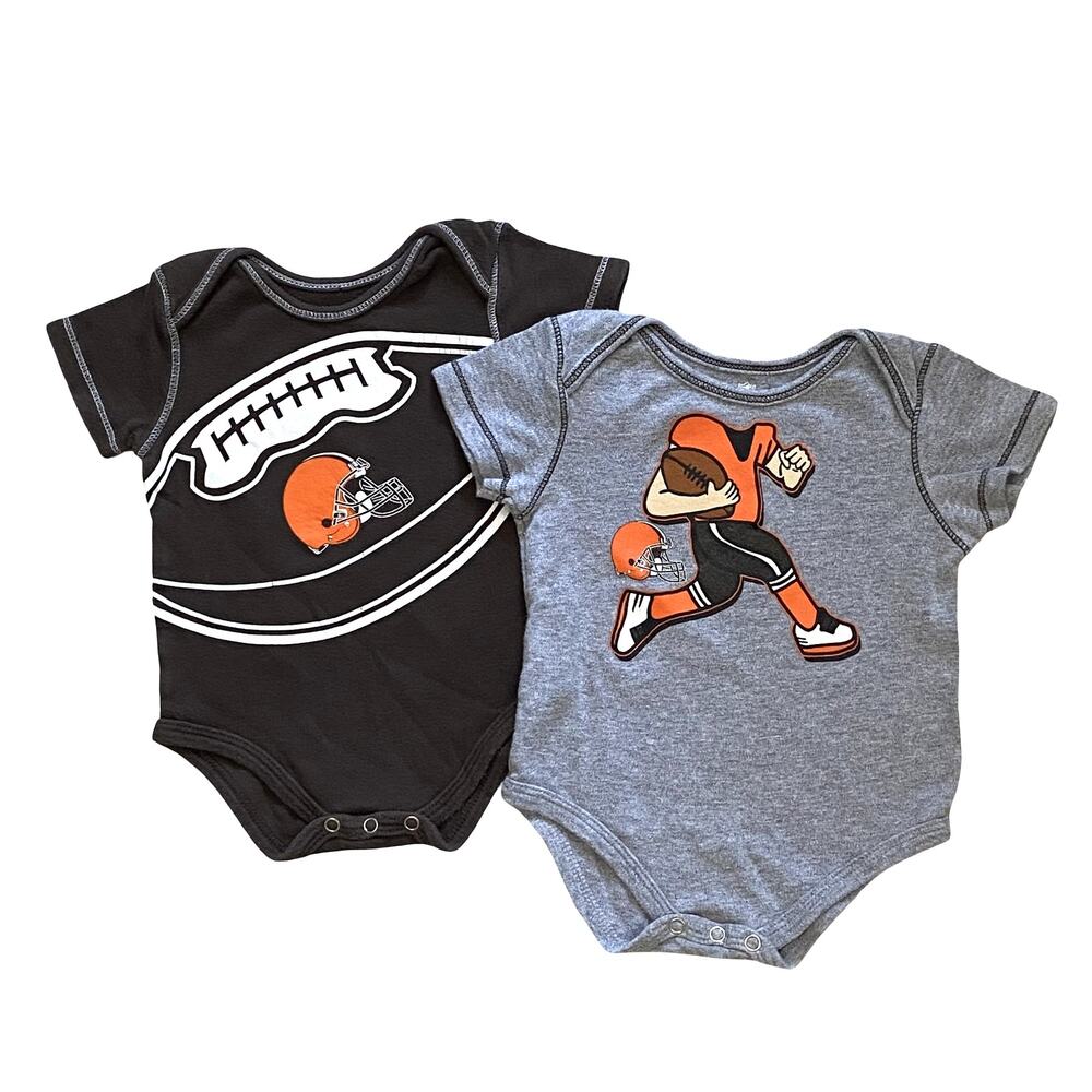 Cleveland Browns Baby Bodysuits Set of 2 Infant Size 12 Months Orange Black